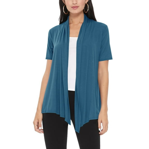 Women's Casual Solid Short Sleeve Basic Open Draped Front Cardigan Office Wear