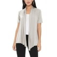 thumbnail image 1 of Women's Casual Solid Short Sleeve Basic Open Draped Front Cardigan Office Wear, 1 of 5
