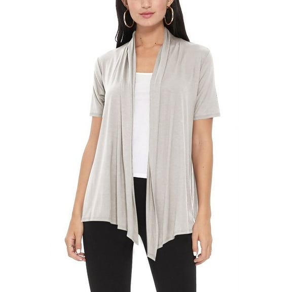 Women's Casual Solid Short Sleeve Basic Open Draped Front Cardigan Office Wear