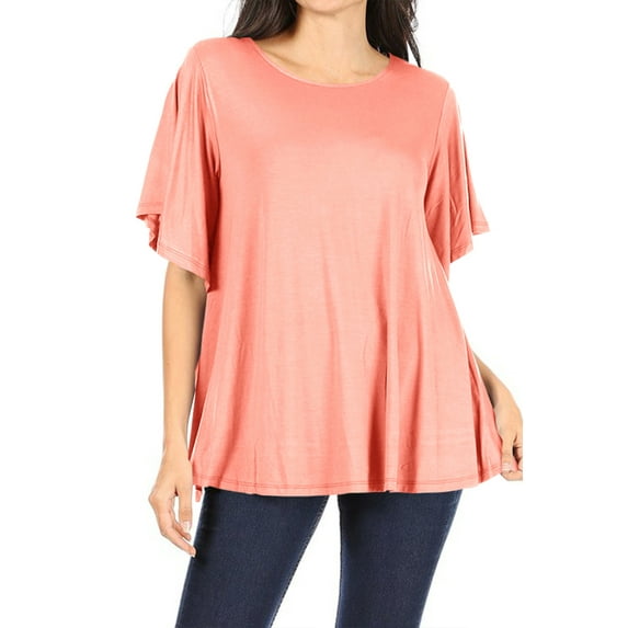 Women's Casual Solid Short Sleeve Flowy Stretch Comfy Loose Fit Tunic T-Shirt Top