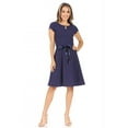 thumbnail image 1 of Women's Casual Solid Short Sleeve Ribbon Belted Flared A Line Swing Dresses, 1 of 6