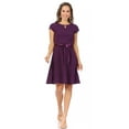 thumbnail image 1 of Women's Casual Solid Short Sleeve Ribbon Belted Flared A Line Swing Dresses, 1 of 6