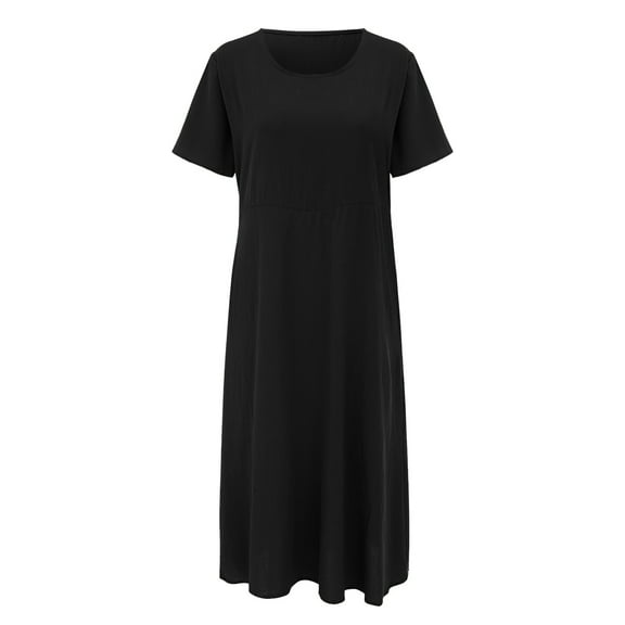 Women's Casual Solid Short Sleeve Round Neck Loose Pocket Dress