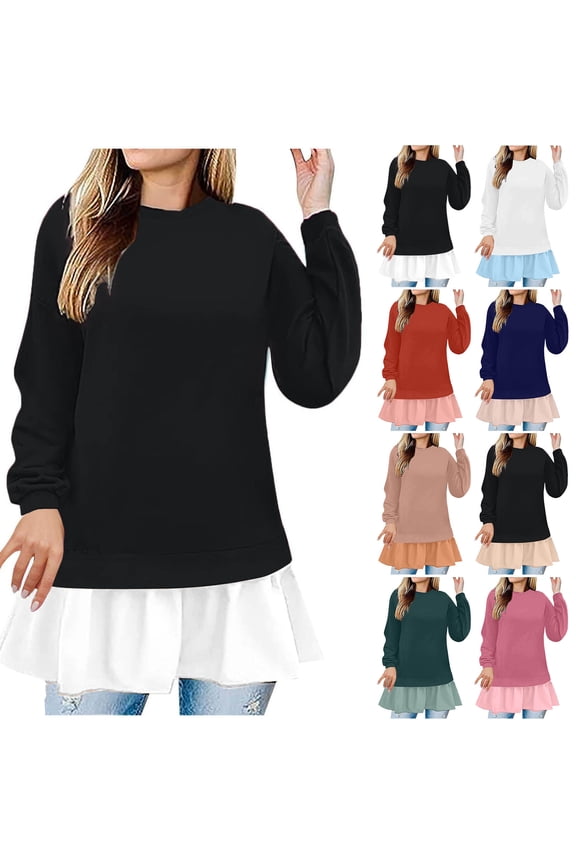 Women's Casual Solid Splice Comfortable Long Sleeve Round Neck Blouse Shirt Top Loose Fit Breathable Fashion Tunic for Work Office | CSEONE,Beige L