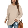 thumbnail image 1 of Women's Casual Solid Sweatshirts Long Sleeve Crew Neck Tops Loose Pullovers, 1 of 5