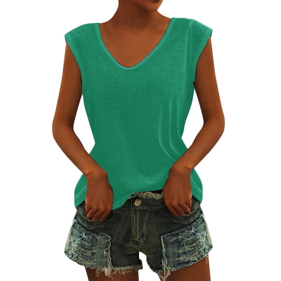 Women's Casual Solid V-Neck Short Sleeve Vest T-Shirt - Loose Fit Tank Top, 60% Polyester 35% Rayon 5% Spandex