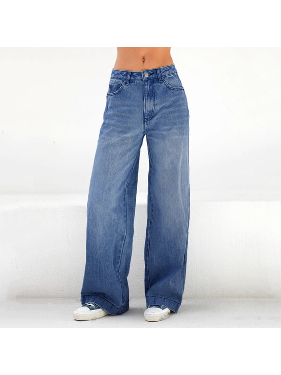 Women's Casual Solid Wide Leg Pants Zipper Fly Pocket High Waist Jeans Trousers Leggings Fitness Women Nomadic Traders Pants Drawstring Pants Women Petite Track Pants Women Pull on Jumpsuit High Waist