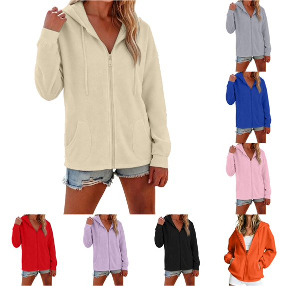 Women's Casual Solid Zip Up Hoodie with Pockets, Long Sleeve Pullover Sweatshirt for Daily Wear