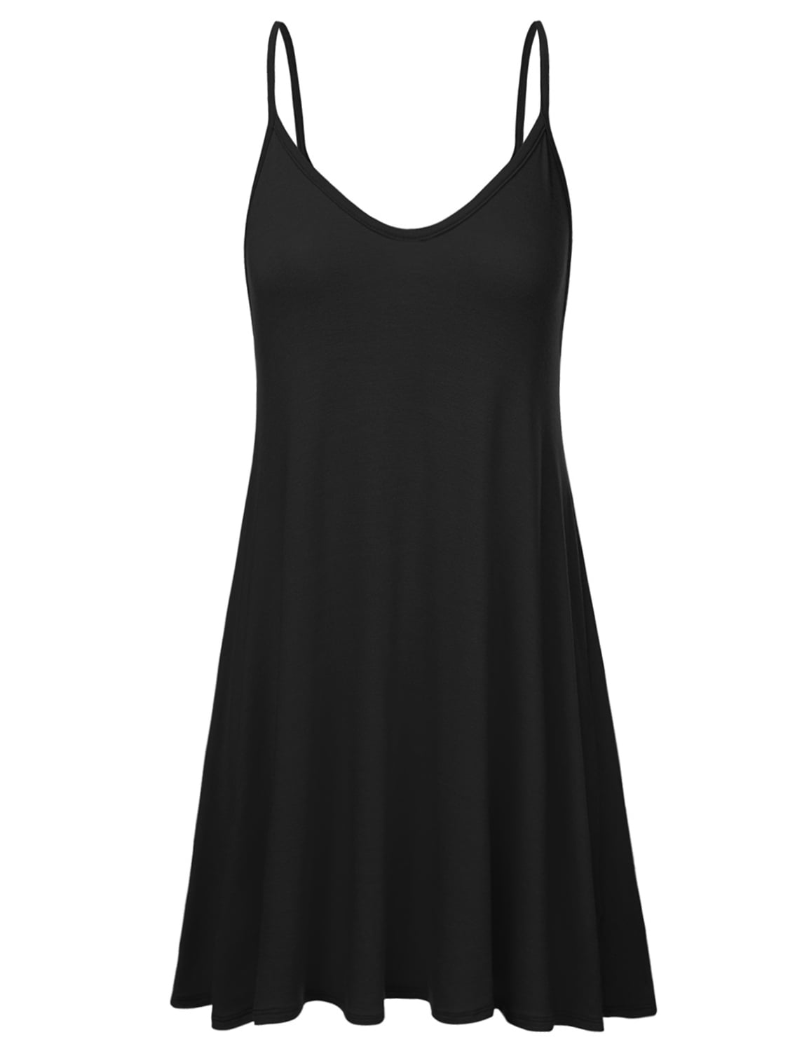 doublju women's casual spaghetti loose swing slip dress Women's Casual Spaghetti Loose Swing Slip Dress BLACK M
