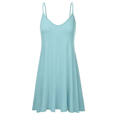 Women's Casual Spaghetti Loose Swing Slip Dress SKYBLUE S