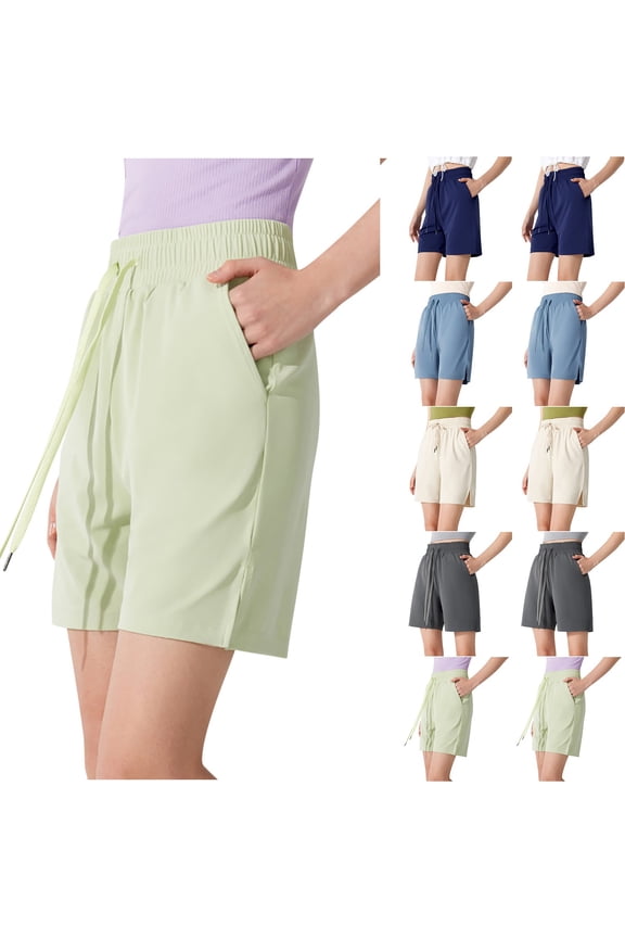 Women's Casual Split Leg Sports Shorts, Spring Summer Nude Pants, Drawstring Outdoor Athletic Shorts, Quick-Dry Breathable Lounge Workout, Yoga Running, Beach Vacation Outfit