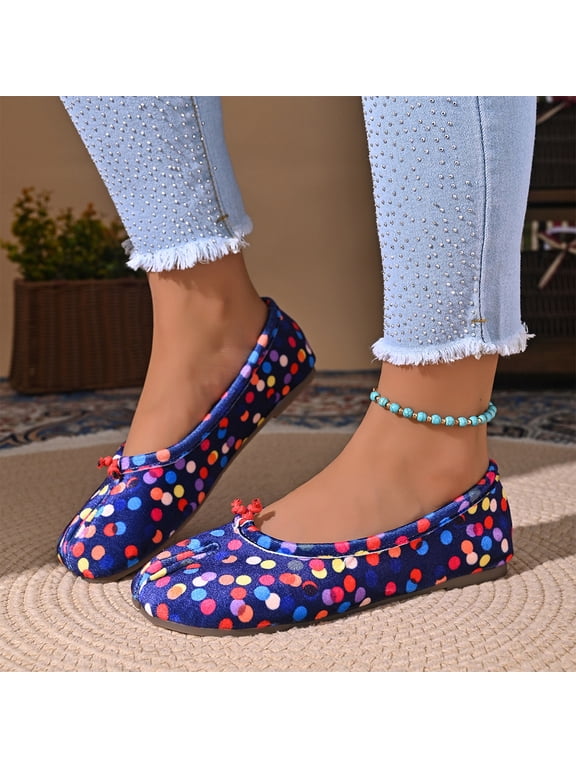 Women's Casual Split Toe Colorful Polka Dot Walking Shoes, Flat Low Cut Design with Breathable Lining and Cushion Sole, Slip on Sneakers for Daily Leisure Wear