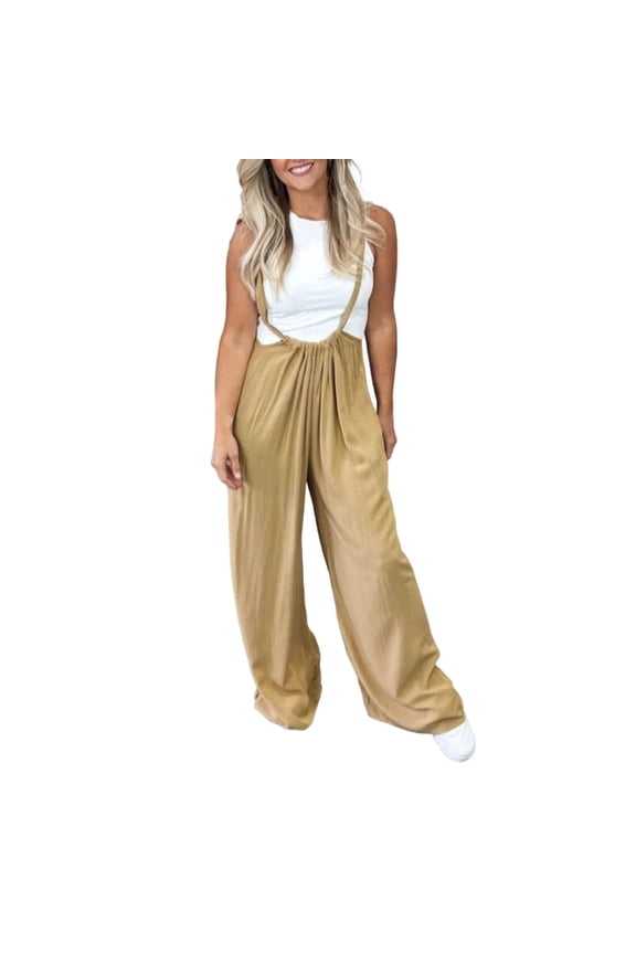 Women's Casual Sports Home Solid Color Loose Suspenders Pants