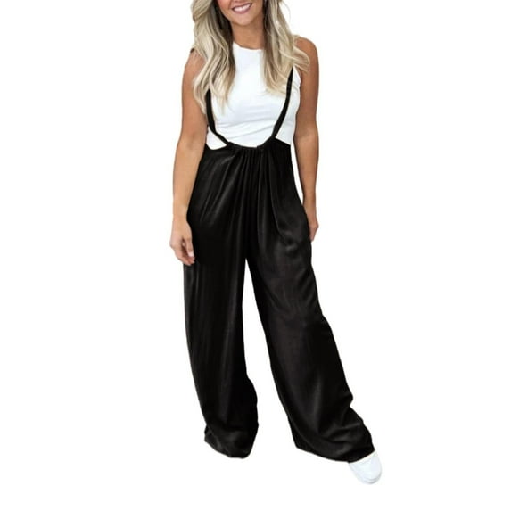 Women's Casual Sports Home Solid Color Loose Suspenders Pants