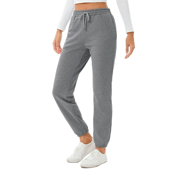 Women's Casual Sports Pants Drawstring Pants Fleece Thickened Pants Winter Trouser, Gray, M