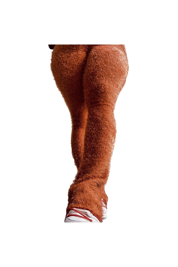 Women's Casual Sports Pants Stretch High Waisted Solid Color Warm Micro Flared Long Winter Pants