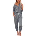 thumbnail image 1 of Women's Casual Sports Set Short Sleeve Button Down Hoodie And Drawstring Pants Two Piece Set Suit for Petite Women Pants Suit Set Womens Ski Overalls Two Piece Pants Suits Dressy Pant Suits for A, 1 of 3