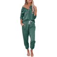 thumbnail image 1 of Women's Casual Sports Set Short Sleeve Button Down Hoodie And Drawstring Pants Two Piece Set Suit for Petite Women Pants Suit Set Womens Ski Overalls Two Piece Pants Suits Dressy Pant Suits for A, 1 of 3