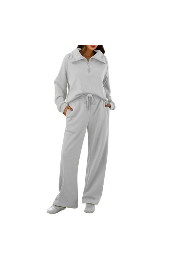 Women's Casual Sports Suit Zipper Long Sleeved Hoodie Wide Leg Pants Two Piece Set 1 Insulated Overalls Women Women Suits for Work Homecoming Pants Outfit Junior Long Sleeve Pants Suit Sweater Suits