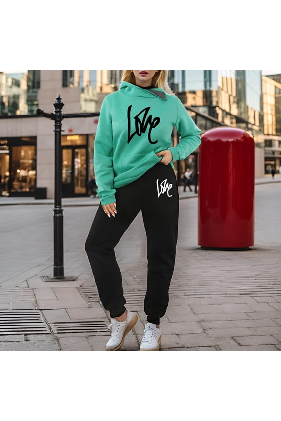 Women's Casual Sportswear Set Heartbeat Frequency Print Hoodie Tracksuit Fashionable Clothing Women Jumpsuit Romper for Women Dressy And Pants Womens Pantsuit Fall Pant Suits for Women Sequin Suits