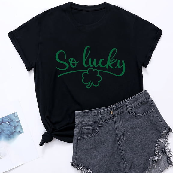 Women's Casual St. Patrick's Day Four Leaf Print Pullover Short Sleeve T-Shirt Top womens tops plus size