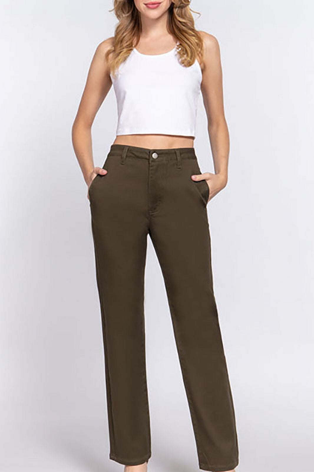 Women's Casual Straight Fit Twill Long Pants - Walmart.com