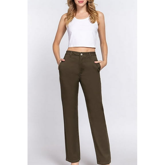 Women's Casual Straight Fit Twill Long Pants