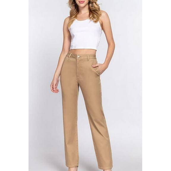 Women's Casual Straight Fit Twill Long Pants