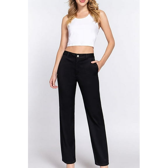 Women's Casual Straight Fit Twill Long Pants