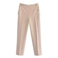thumbnail image 1 of Women's Casual Straight Leg Pants High Waisted Button Stretchy Business Work Trousers Dressy Slim Fit Cropped Pants, 1 of 4