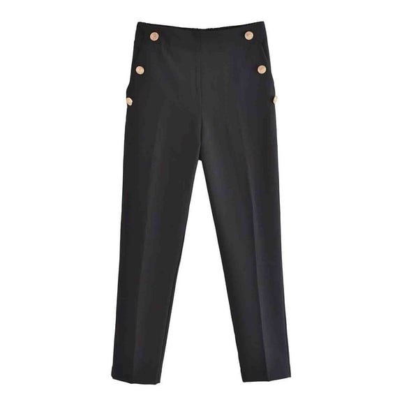 Women's Casual Straight Leg Pants High Waisted Button Stretchy Business Work Trousers Dressy Slim Fit Cropped Pants