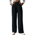 thumbnail image 1 of Women's Casual Straight Leg Pants - Side Button Design, Elastic Waist, Functional Pockets, Polyester, Sizes S-XXXL, 100-105cm Length, Machine Wash, 1 of 5