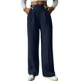 thumbnail image 1 of Women's Casual Straight Leg Pants - Side Button Design, Elastic Waist, Functional Pockets, Polyester, Sizes S-XXXL, 100-105cm Length, Machine Wash, 1 of 5