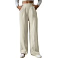 thumbnail image 1 of Women's Casual Straight Leg Pants - Side Button Design, Elastic Waist, Functional Pockets, Polyester, Sizes S-XXXL, 100-105cm Length, Machine Wash, 1 of 5