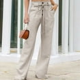 thumbnail image 1 of Women’s Casual Straight Leg Pants Solid Color Elastic High Waist Drawstring Comfy Trousers with Pockets Womens Pants Jogger Trousers, Khaki&XXXL, 1 of 6