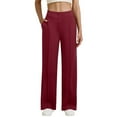 thumbnail image 1 of Women's Casual Straight Leg Trousers, High Waisted Button Down Elasticated Wide Leg Pants with Pockets, Office Casual Pants for Women,Vermilion,S, 1 of 5