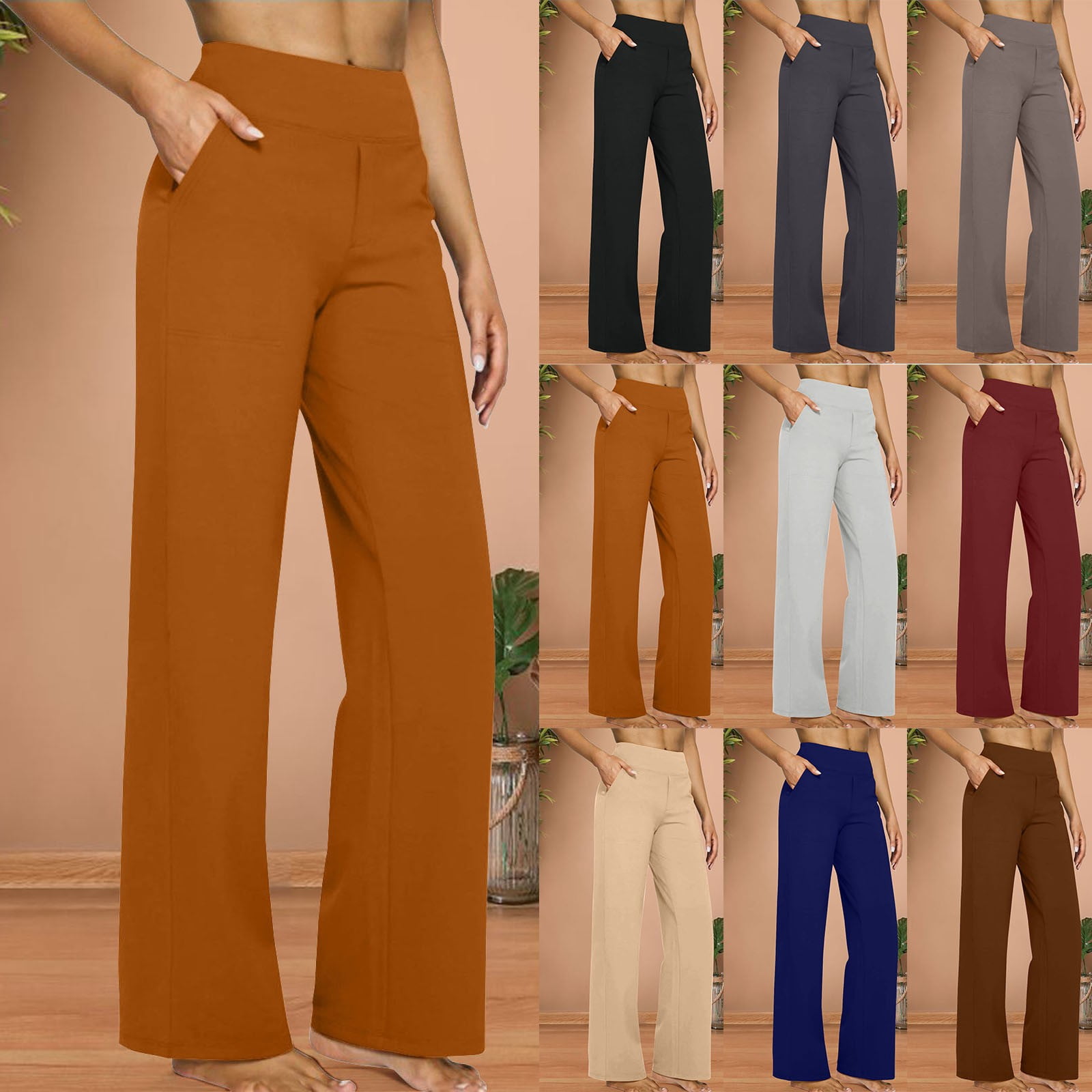Women's Casual Straight Leg Yoga Pants Loose Pocket Solid Daily Wear — free download
