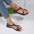 thumbnail image 1 of Women's Casual Strappy Sandal,Spring and Summer Beach Versatile Round Toe Flat Sandals Black 7, 1 of 7