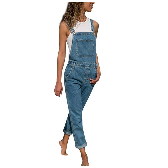 Women's Casual Stretch Adjustable Denim Bib Overalls Jeans Pants Jumpsuits,Blue,XXXL