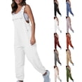 thumbnail image 1 of Women's Casual Stretch Adjustable Denim Bib Overalls Jeans Pants Jumpsuits Loose Overalls with Pockets, 1 of 8