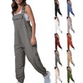 thumbnail image 1 of Women's Casual Stretch Adjustable Denim Bib Overalls Jeans Pants Jumpsuits Loose Overalls with Pockets, 1 of 7