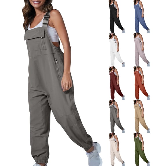Women's Casual Stretch Adjustable Denim Bib Overalls Jeans Pants Jumpsuits Loose Overalls with Pockets