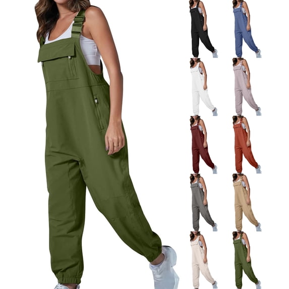 Women's Casual Stretch Adjustable Denim Bib Overalls Jeans Pants Jumpsuits Loose Overalls with Pockets