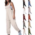 thumbnail image 1 of Women's Casual Stretch Adjustable Denim Bib Overalls Pants Jumpsuits Loose Overalls with Pockets, 1 of 8
