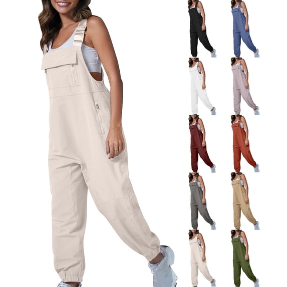 Women's Casual Stretch Adjustable Denim Bib Overalls Pants Jumpsuits Loose Overalls with Pockets