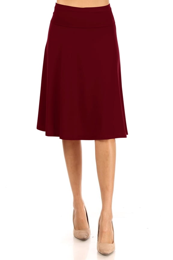 Women's Casual Foldable High Waist A-Line Midi Skirt with Stretch Fabric