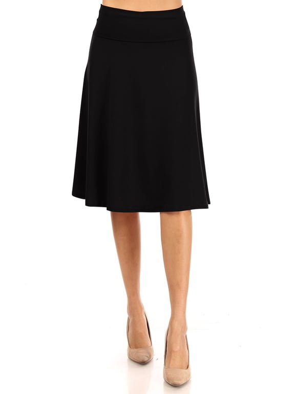 Women's Casual Foldable High Waist A-Line Midi Skirt with Stretch Fabric