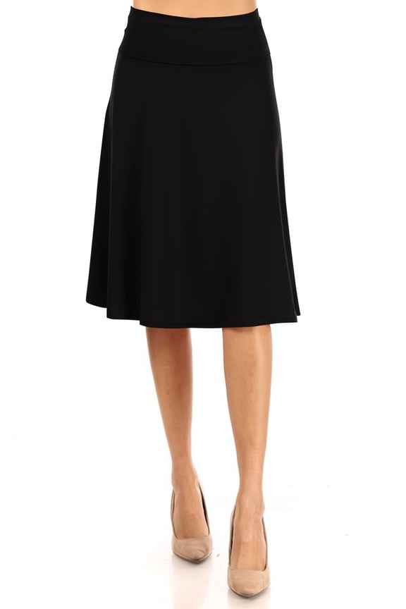 Women's Casual Foldable High Waist A-Line Midi Skirt with Stretch Fabric