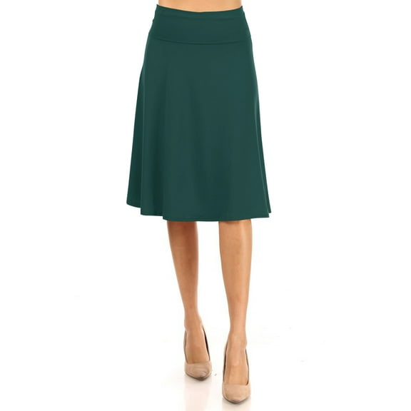 Women's Casual Stretch Basic Foldable High Waist Relaxed Fit A-Line Solid Midi Skirts