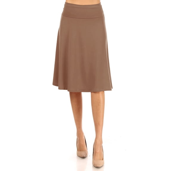 Women's Casual Foldable High Waist A-Line Midi Skirt with Stretch Fabric